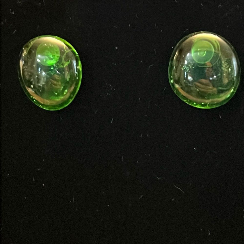 Handcrafted Iridescent Green Glass Earrings – Hypoallergenic Posts